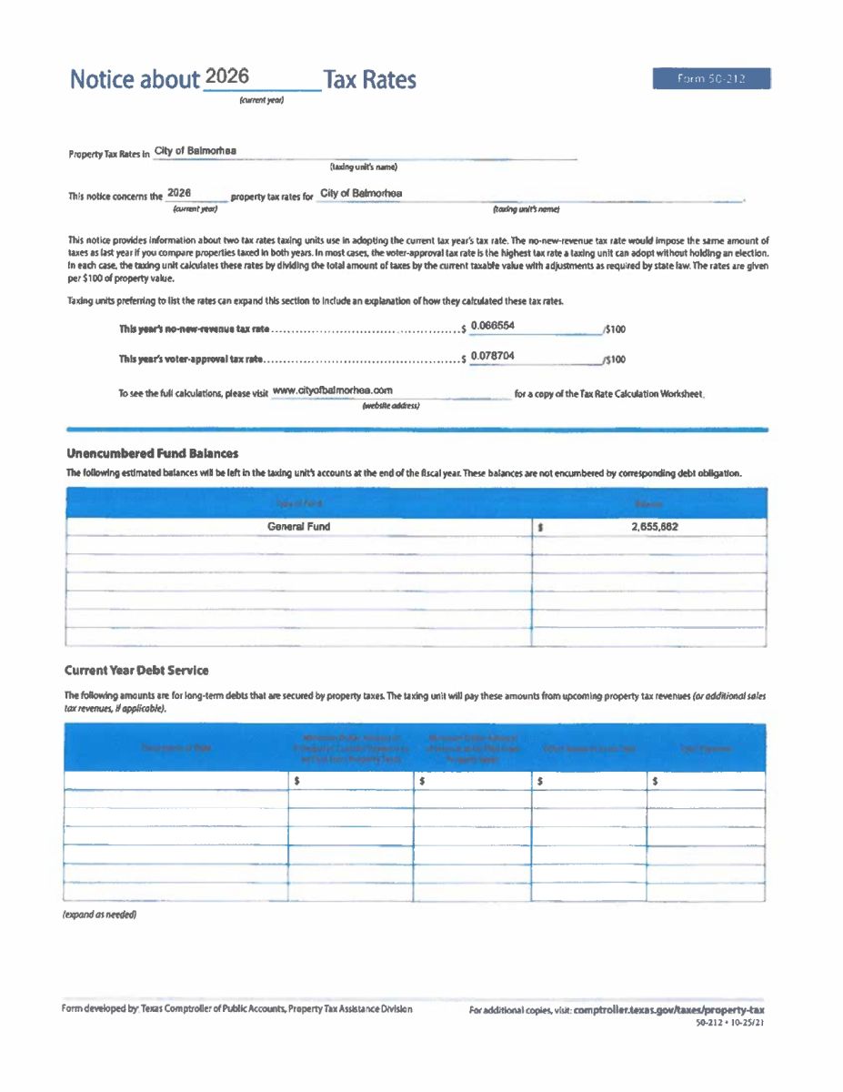Notice About 2026 Tax Rates - page 1
