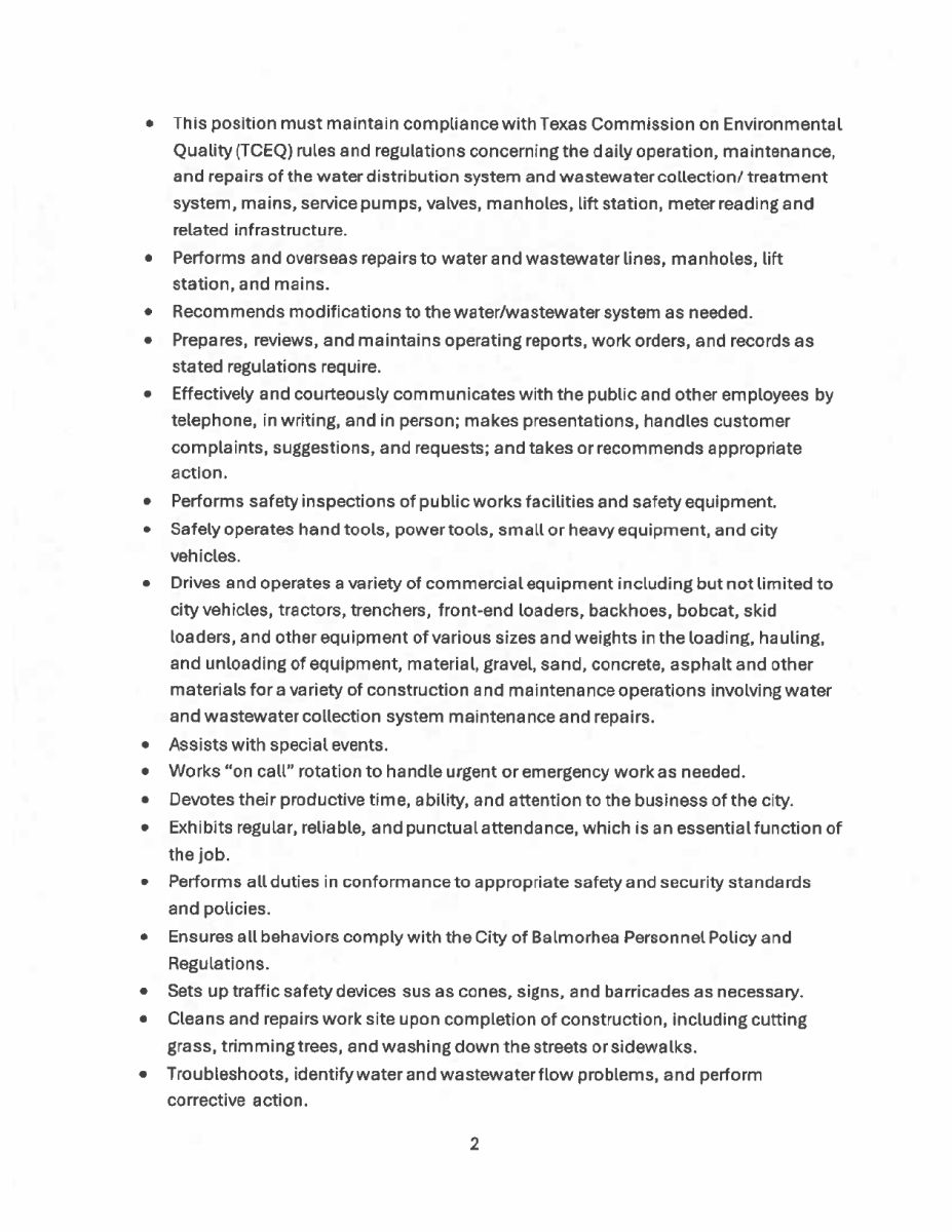 Job Advertisement - Public Works Field Superintendent page 2