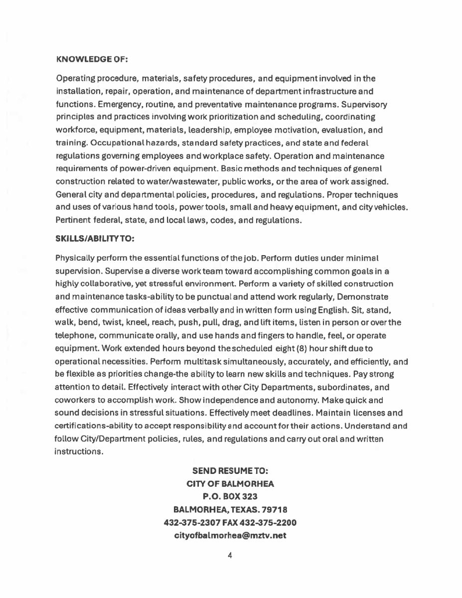 Job Advertisement - Public Works Field Superintendent page 4